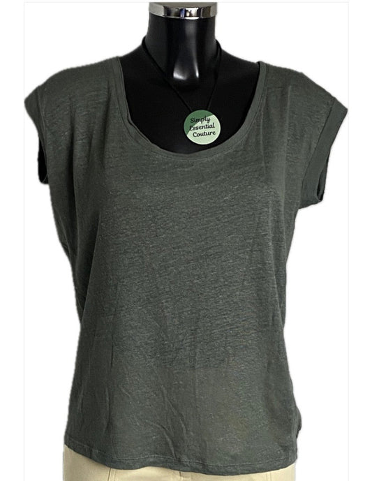 CHARLI Khaki Linen Top - Size UK8