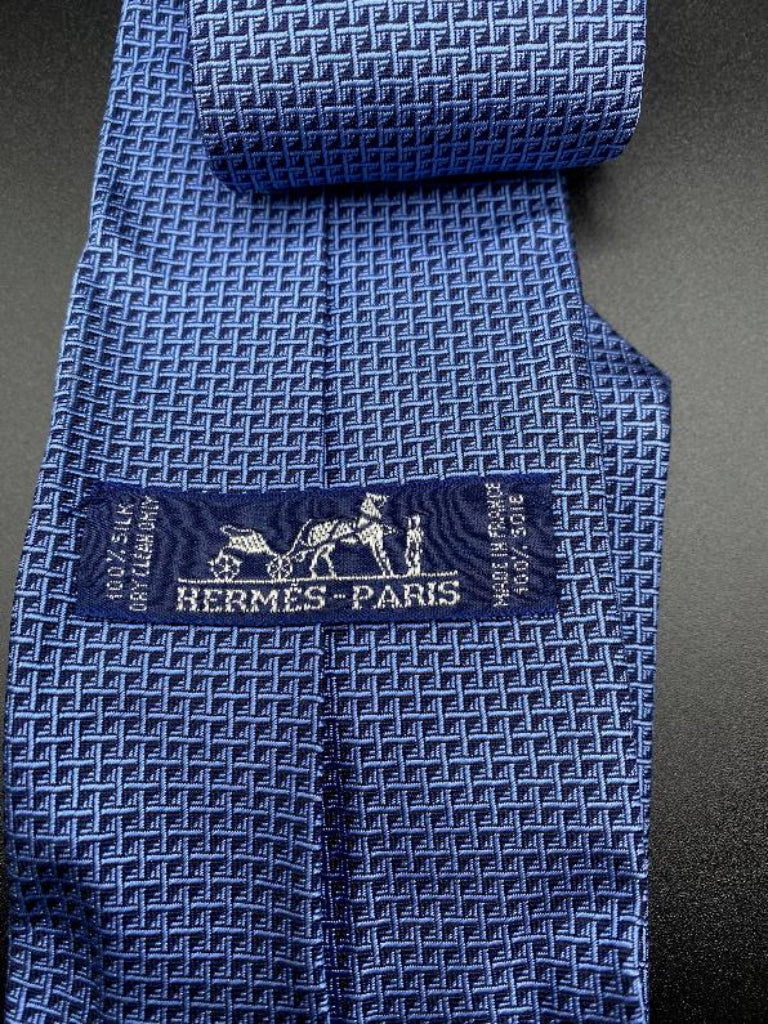 Hermes, Paris - Blue 100% Silk Tie - Tag