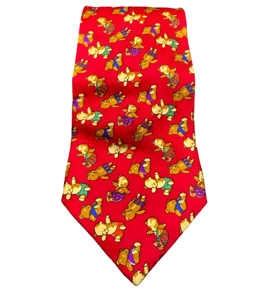 MIMO Red 100% Silk Tie embellished with Teddies