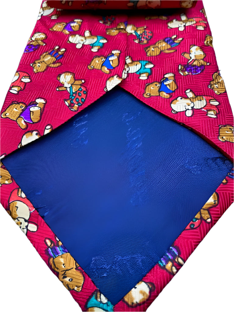 MIMO Red 100% Silk Tie embellished with Teddies