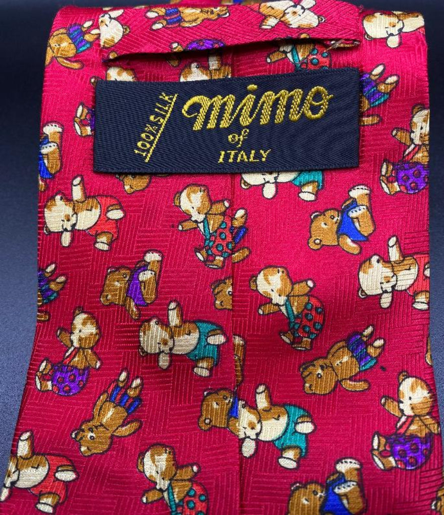 MIMO Red 100% Silk Tie embellished with Teddies