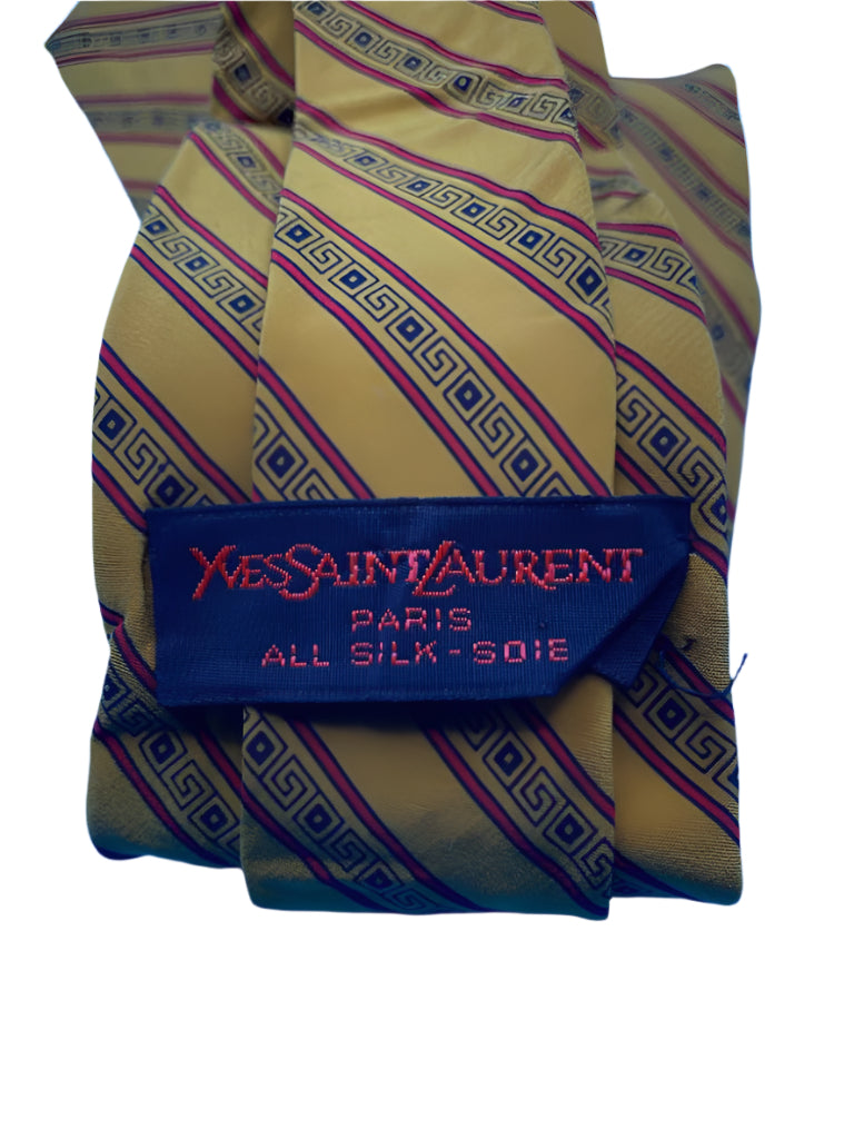 YSL Mustard and Red 100% Silk Tie