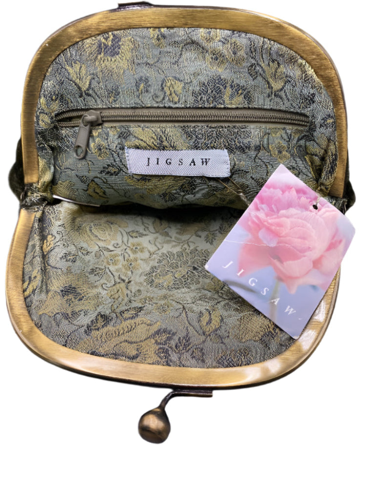 JIGSAW Khaki Soft Velvet Clutch Bag