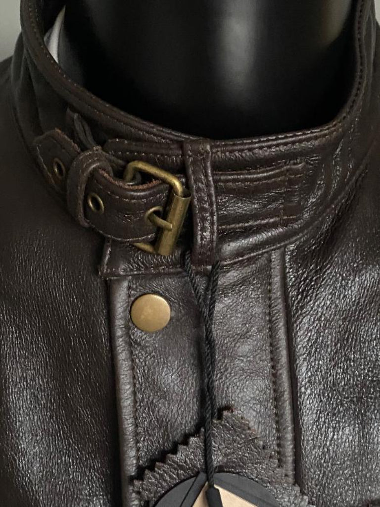 Belstaff Brown Leather Bike Jacket - Neck Closure
