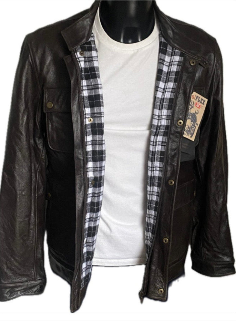 Belstaff Brown Leather Bike Jacket - M - Open