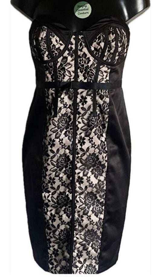 TEATRO Black Dress with Lace Panel - UK12