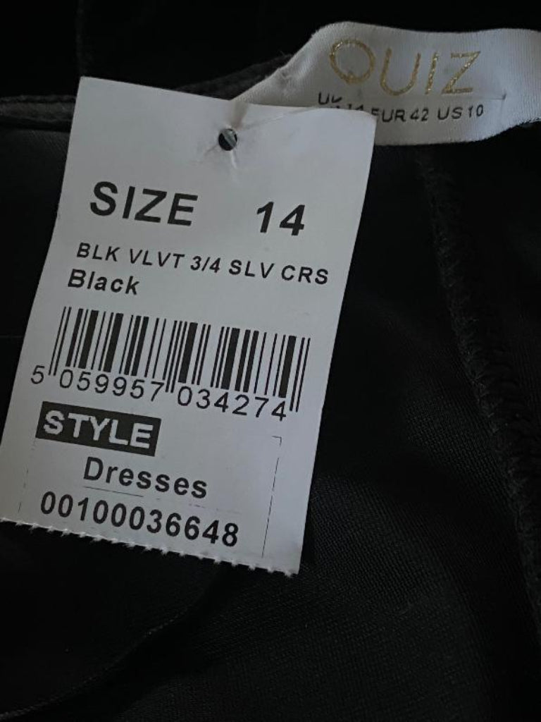 QUIZ Black Velvet Dress - UK14 - Tags