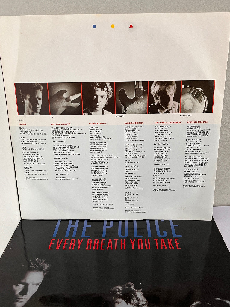 Vinyl record cover for 'Every Breath You Take' by The Police with album tracklist and cover art.