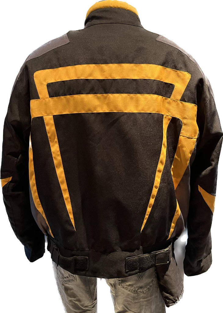 Black and yellow motorbike coat