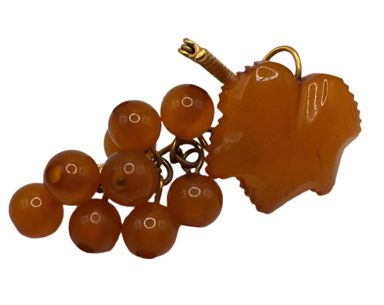 RUSSIAN AMBER Grape & Vine Brooch - Preloved