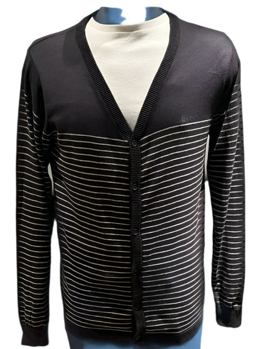 Bench Navy & White Striped Cardigan - Size M