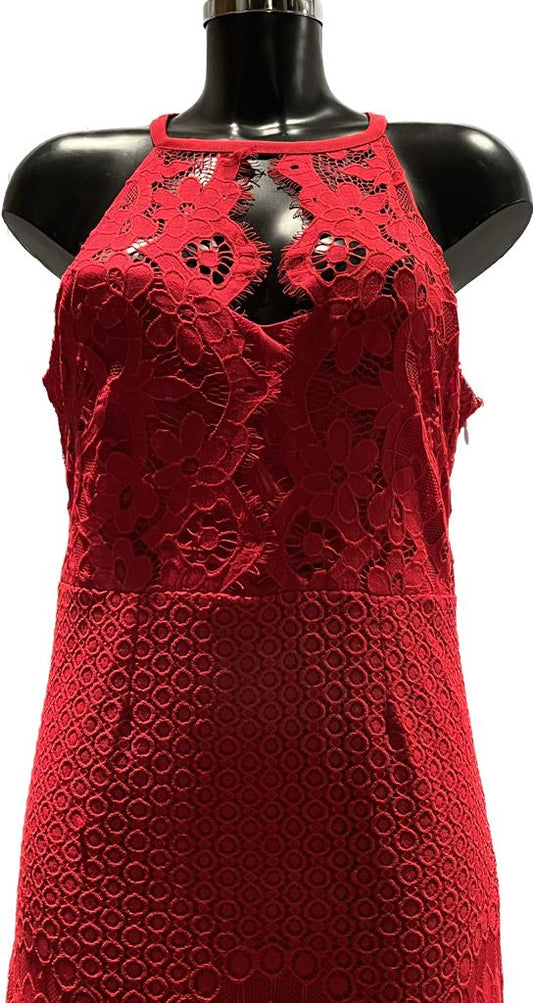 LIPSY Red Fishtail Lace Maxi Dress - UK 14