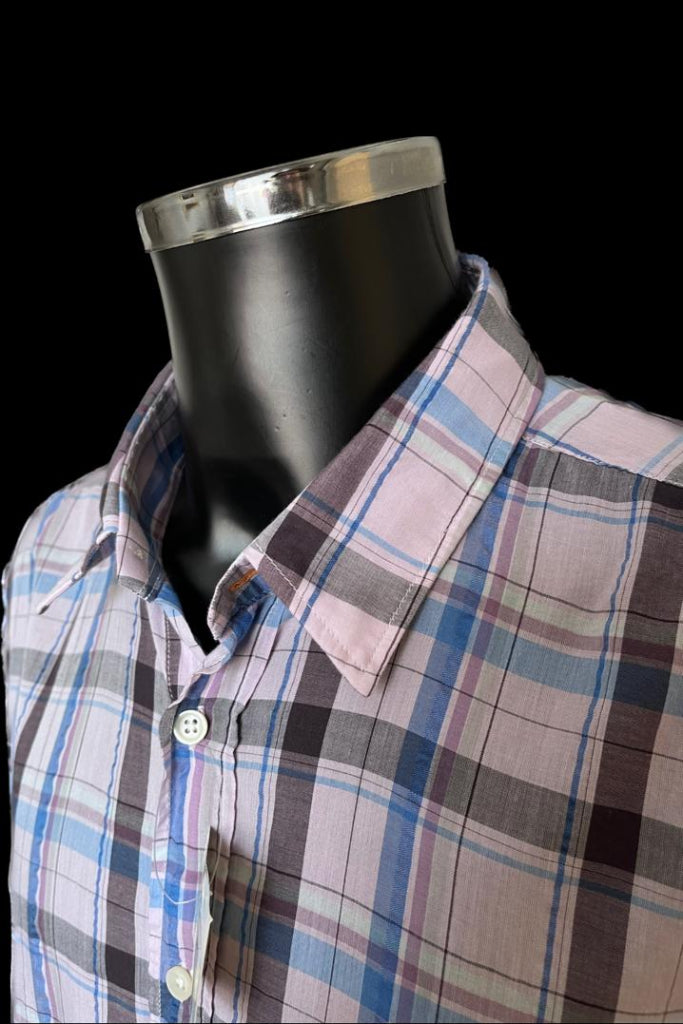 Boss Orange Lilac Check Shirt - Collar