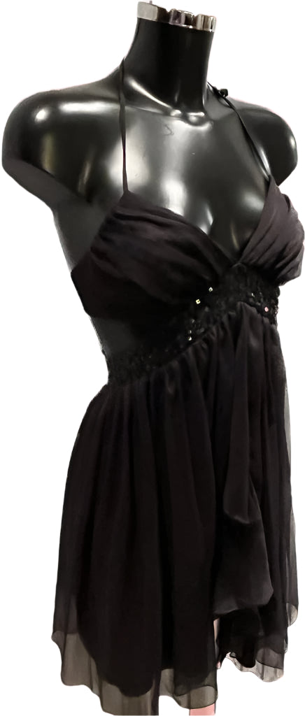 LIPSY Black Sequin & Chiffon Dress - UK6