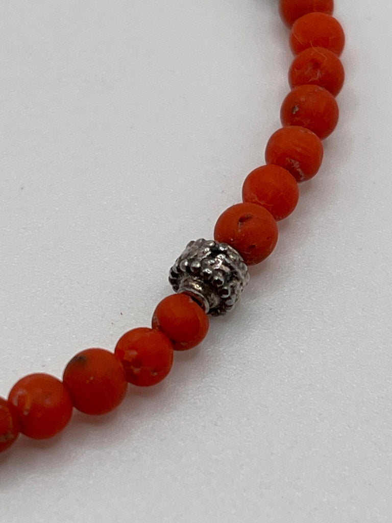Raw Red Coral Beads and Silver Bracelet