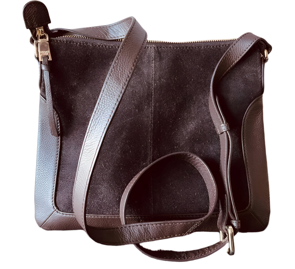 OSPREY Brown Suede Crossbody Bag