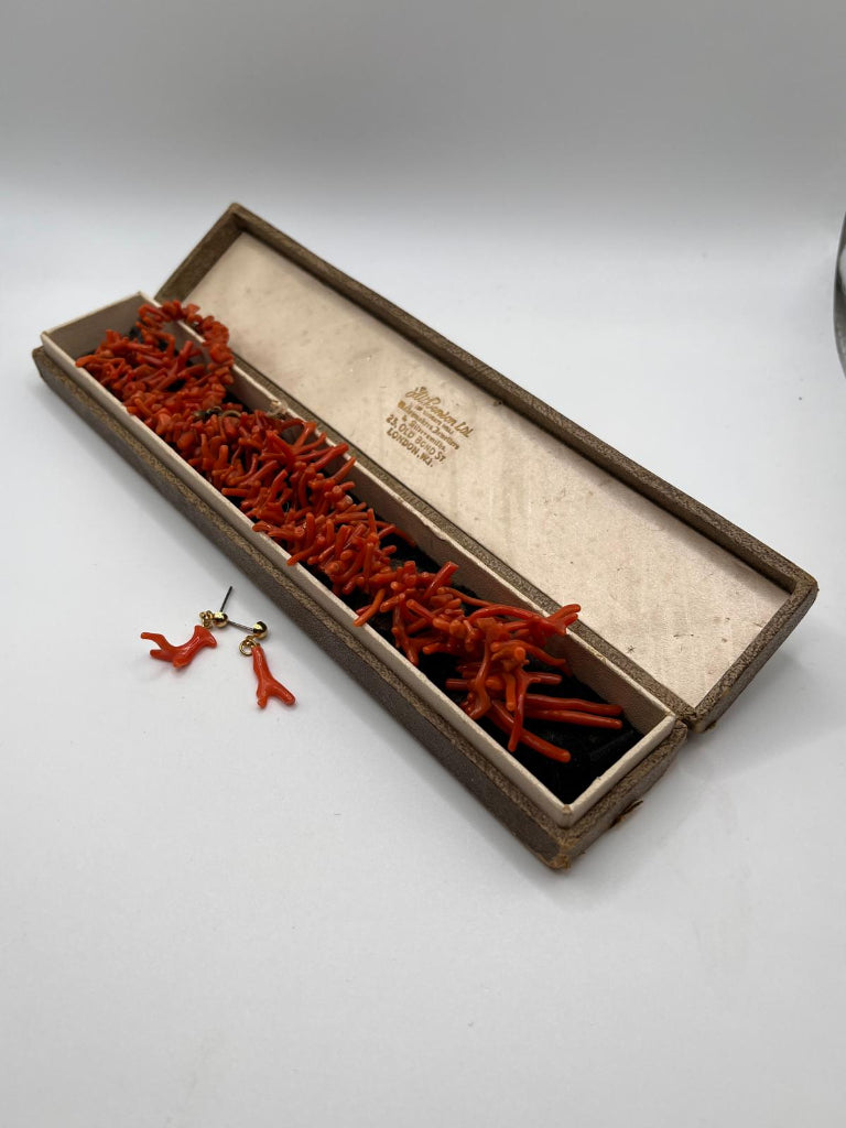 J.W. Benson Antique Coral Necklace & Earrings