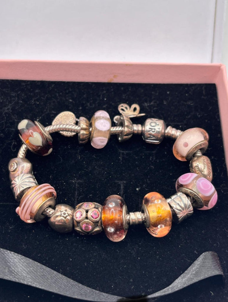PANDORA 925 Silver Bracelet - 13 Charms