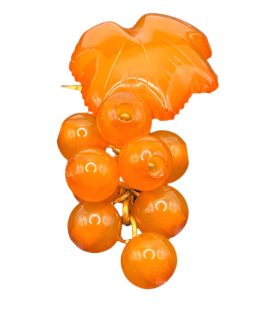 RUSSIAN AMBER Grape & Vine Brooch - Preloved