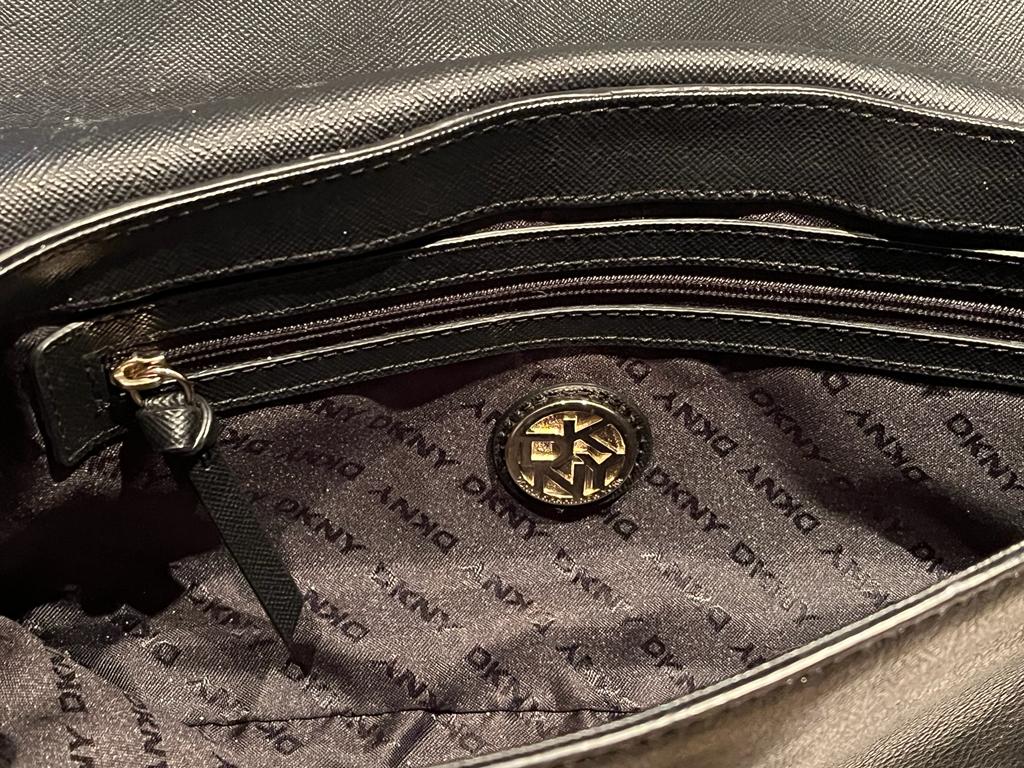 DKNY Black Leather Handbag with Chain Strap