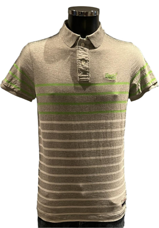Superdry Grey/ White Breton Stripe Polo Shirt - Front