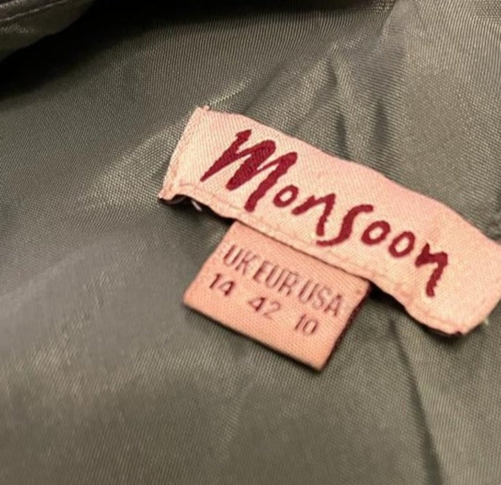 Monsoon Long Khaki Satin Dress - UK14