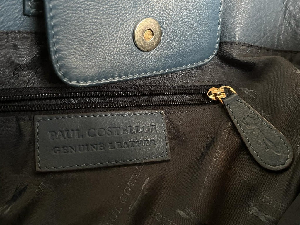 PAUL COSTELLOE Blue Leather Tote Bag