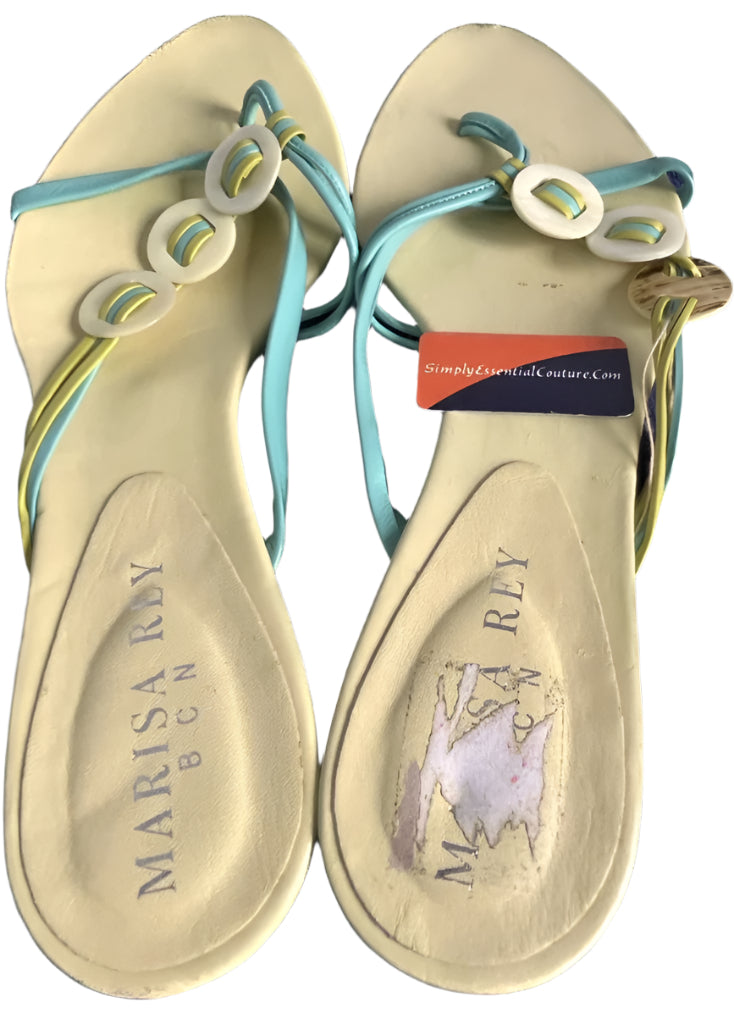 Marisa Rey Yellow & Green Leather Sliders - UK6