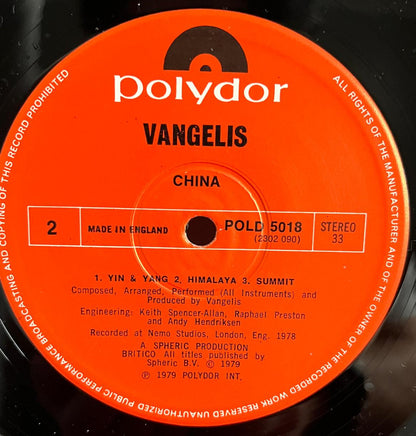 1979 Vangelis 'China' Album Orange Polydor record label Size 2