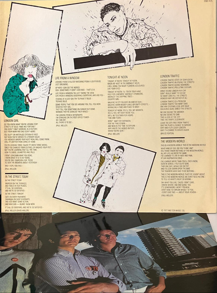 Vinyl record cover for 'This is the Modern World' by The Jam with inner sleeve lyrics.