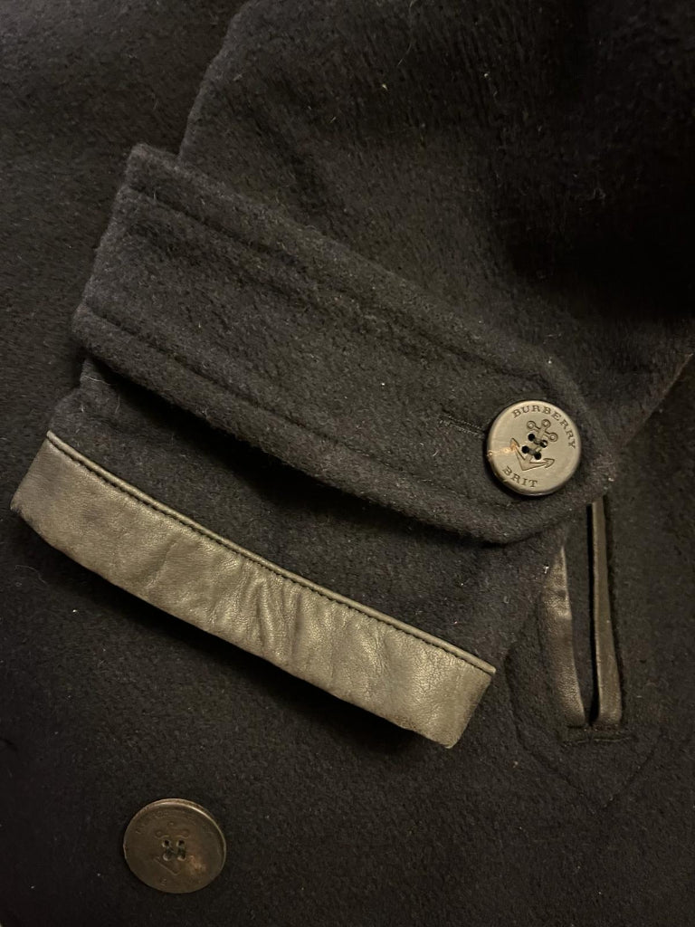 Burberry Brit Navy Wool Pea Coat Button