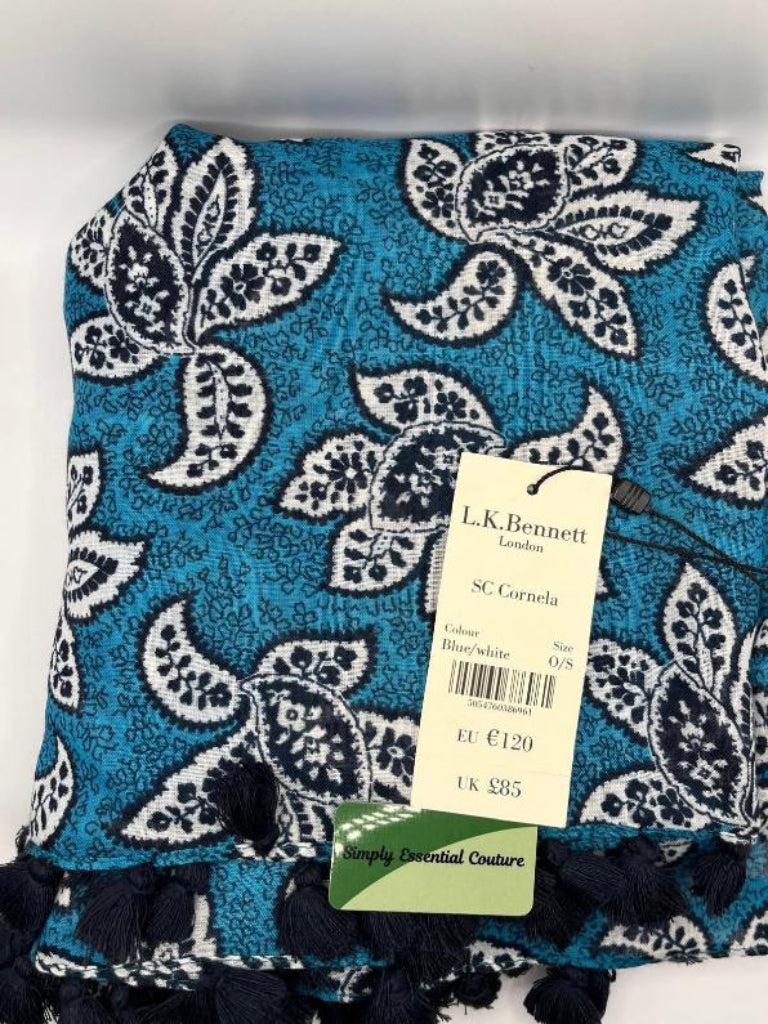 L.K. Bennett Blue and White Floral Scarf