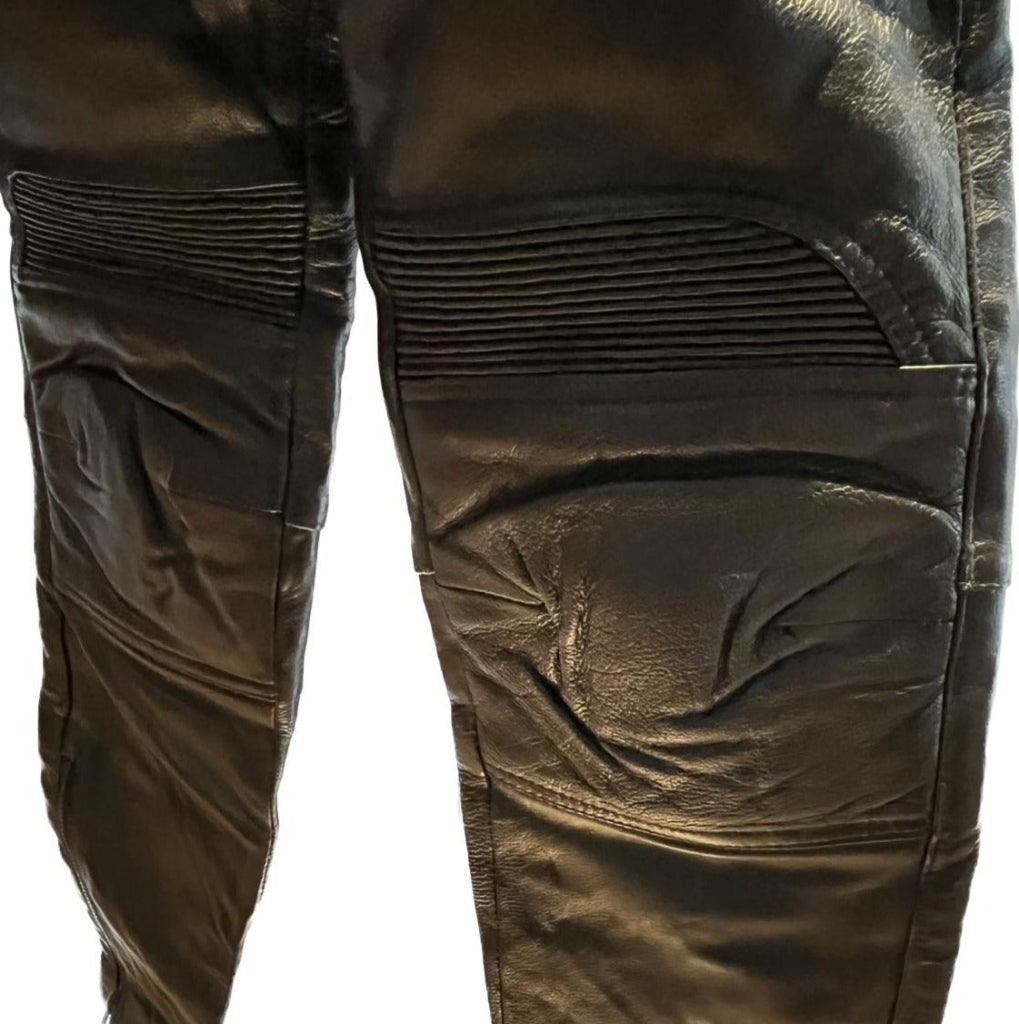 SKIN Black Leather Biker Trousers - Knee Pads