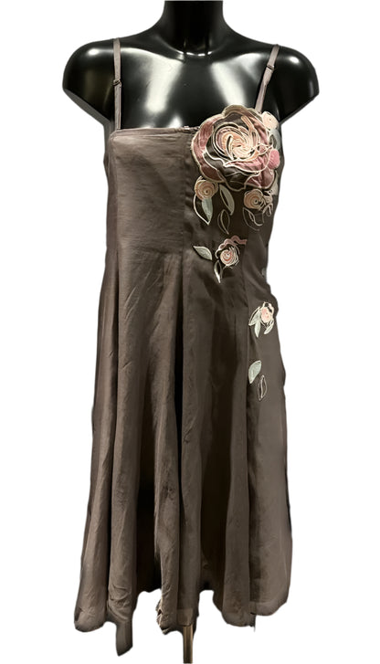 Coast Brown Strap Dress with Flower - UK12