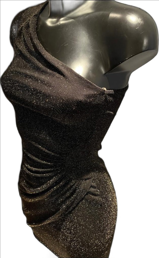 Lipsy Black/Gold Sparkly Dress - size 10 -  NEW