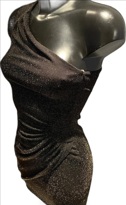 Lipsy Black/Gold Sparkly Dress - size 10 -  NEW