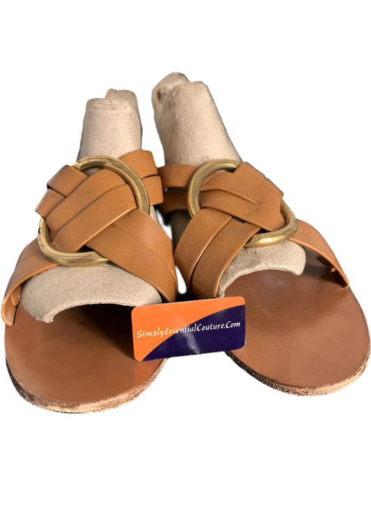 CHLOE Brown Leather Sliders - UK5