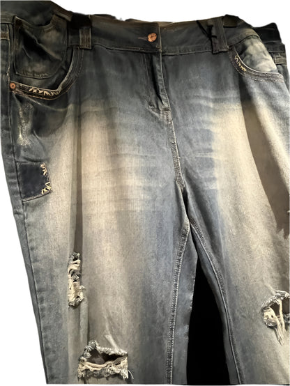 New Look Yes Yes Ripped Blue Jeans UK 24