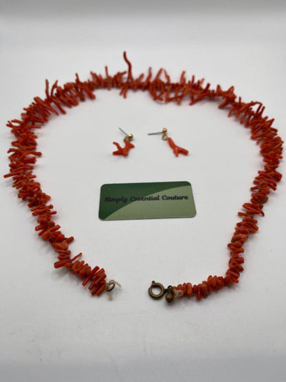 J.W. Benson Antique Coral Necklace & Earrings