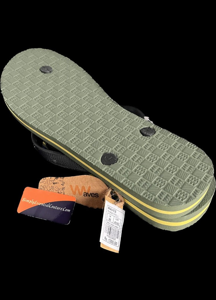 WAVES Khaki Flip Flops - Size UK 8 - Brand New With Tags