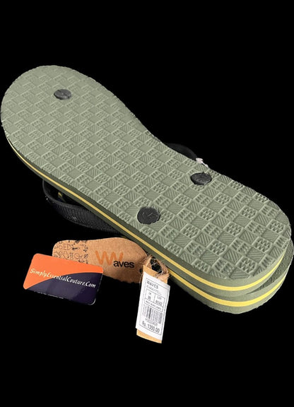 WAVES Khaki Flip Flops - Size UK 8 - Brand New With Tags