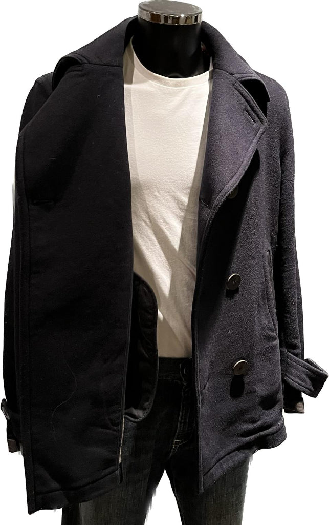 Burberry Brit Navy Wool Pea Coat - Front Detail