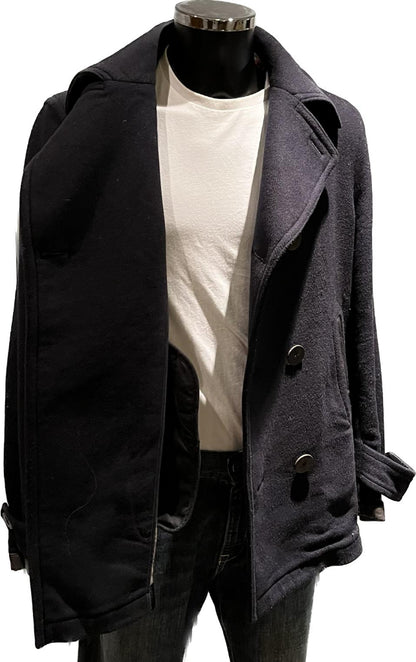 Burberry Brit Navy Wool Pea Coat - Front Detail