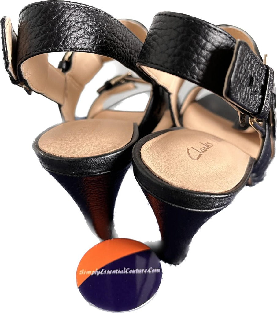 Clarks Black Leather Sandals - Size UK6D