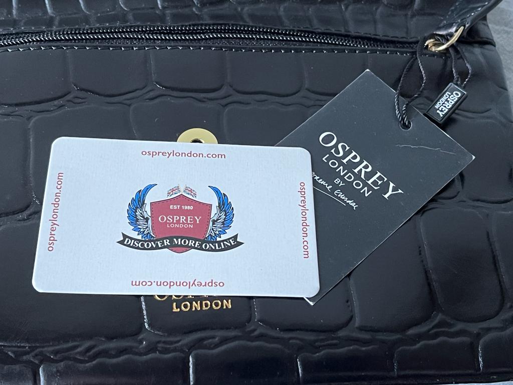 OSPREY Black Leather Alice Clutch Bag Tags