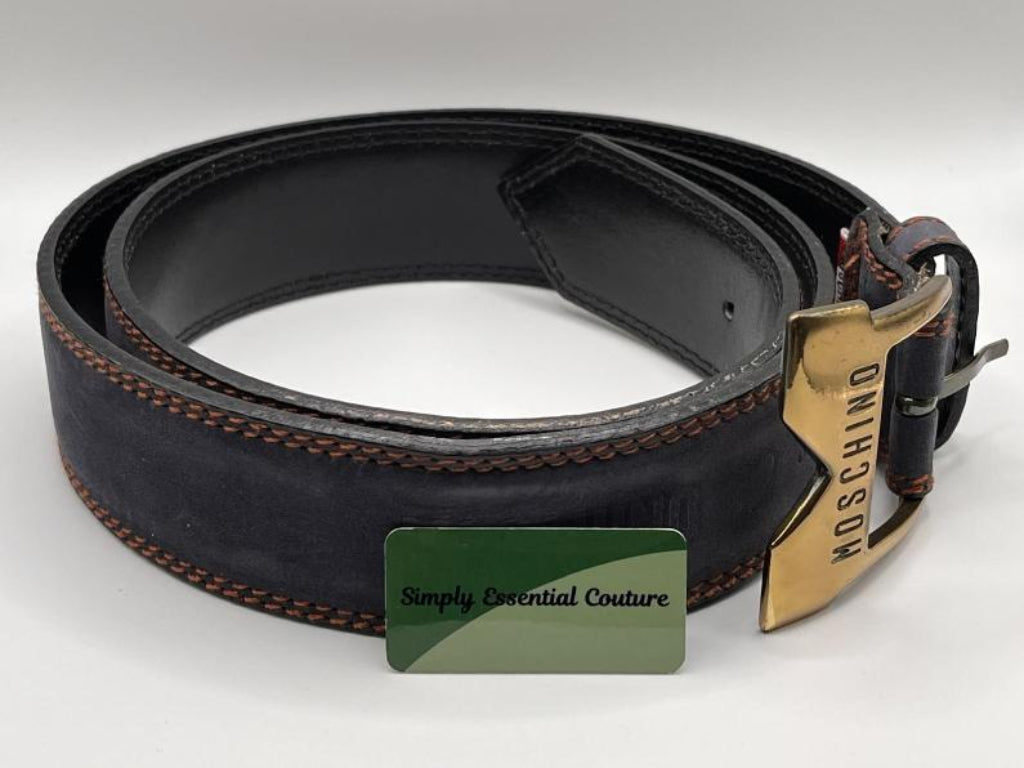 Moschino Navy Leather Belt - Up to W36 