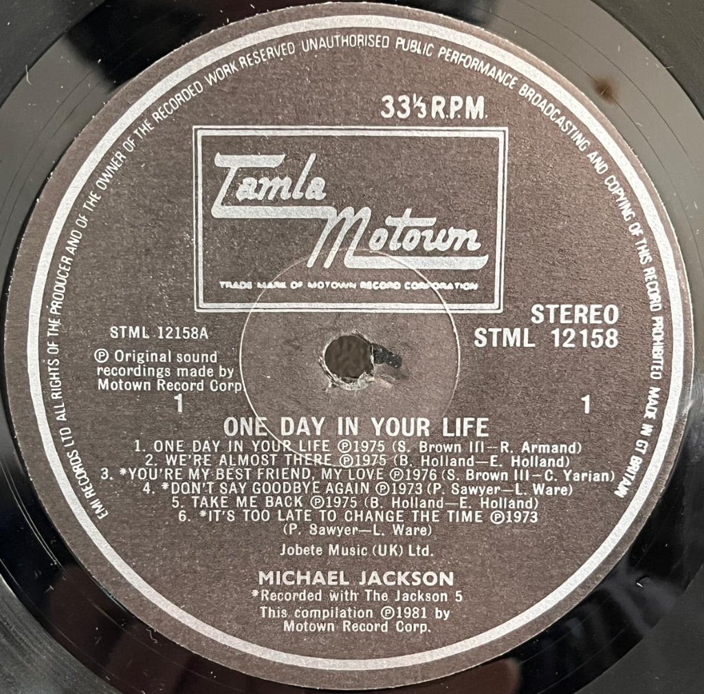 Record label of a Michael Jackson album on a black vinyl record