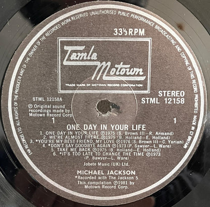 Record label of a Michael Jackson album on a black vinyl record