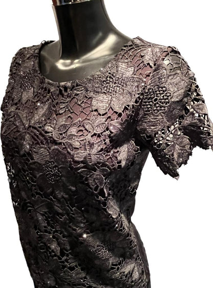 OASIS Black Lace Sparkly Top - Size UK S
