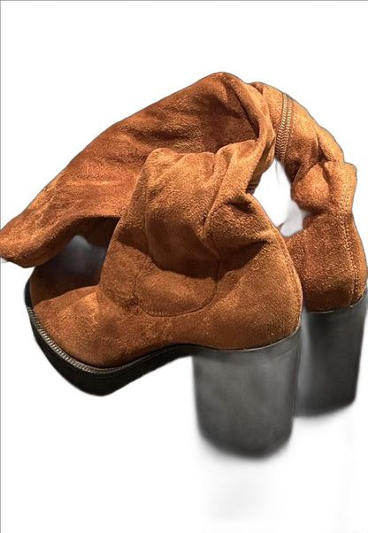 RED KISS Long Suede Brown Boots  - Size UK4